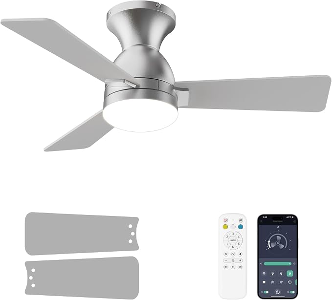 Ceiling Fans with Lights and Remote, 36 Inch Ceiling Fan with Light, Low Profile, Reversible, Dimmable LED, Flush Mount