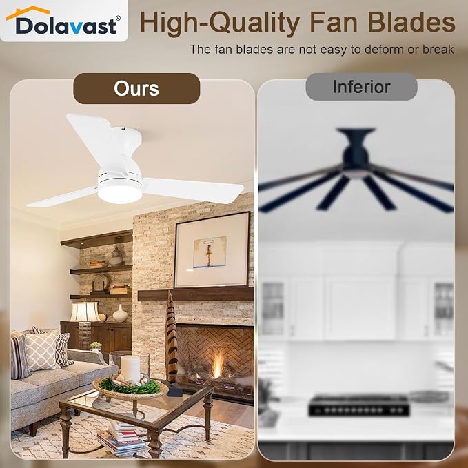 Ceiling Fans with Lights and Remote, 42 Inch Ceiling Fan with Light, Low Profile, Reversible, Dimmable LED, Flush Mount