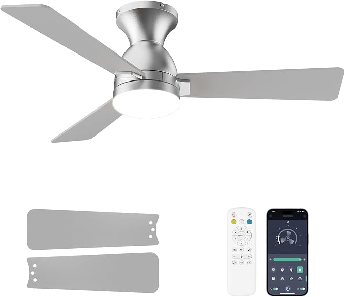 Ceiling Fans with Lights and Remote, 42 Inch Ceiling Fan with Light, Low Profile, Reversible, Dimmable LED