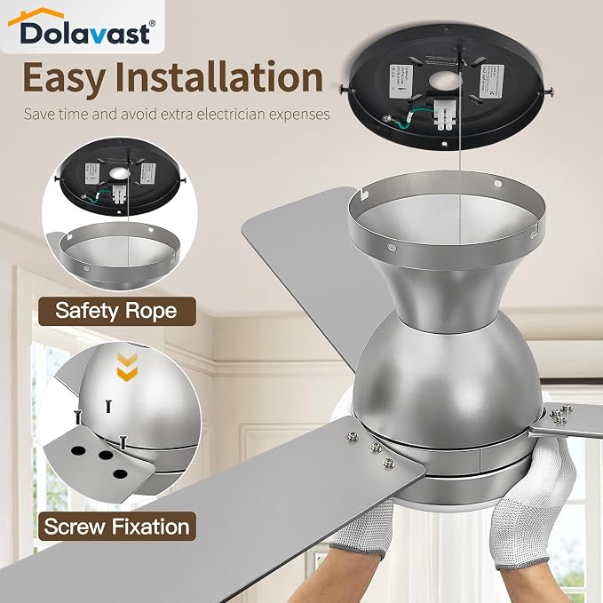 Ceiling Fans with Lights and Remote, 42 Inch Ceiling Fan with Light, Low Profile, Reversible, Dimmable LED, alternate view 3
