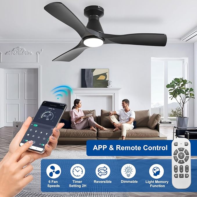 Ceiling Fans with Lights and Remote: 42 Inch Flush Mount Low Profile Ceiling Fan with Light, alternate product view 5