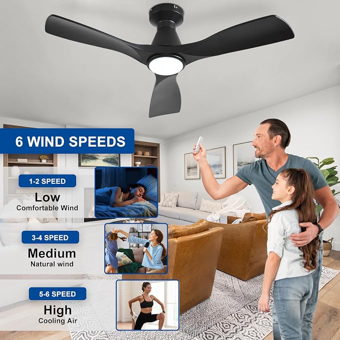 Ceiling Fans with Lights and Remote: 42 Inch Flush Mount Low Profile Ceiling Fan with Light, alternate product view 7