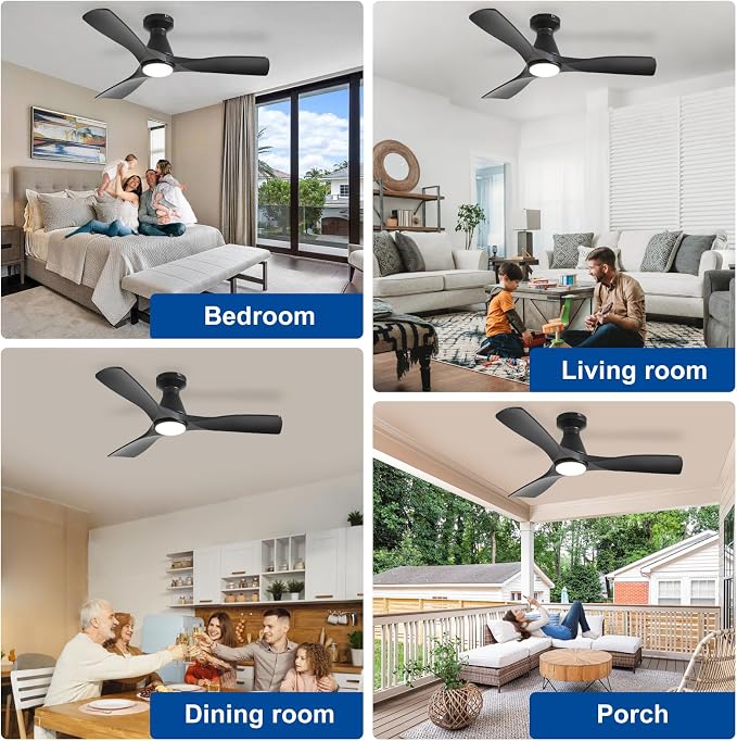 Ceiling Fans with Lights and Remote: 42 Inch Flush Mount Low Profile Ceiling Fan with Light, alternate product view 8