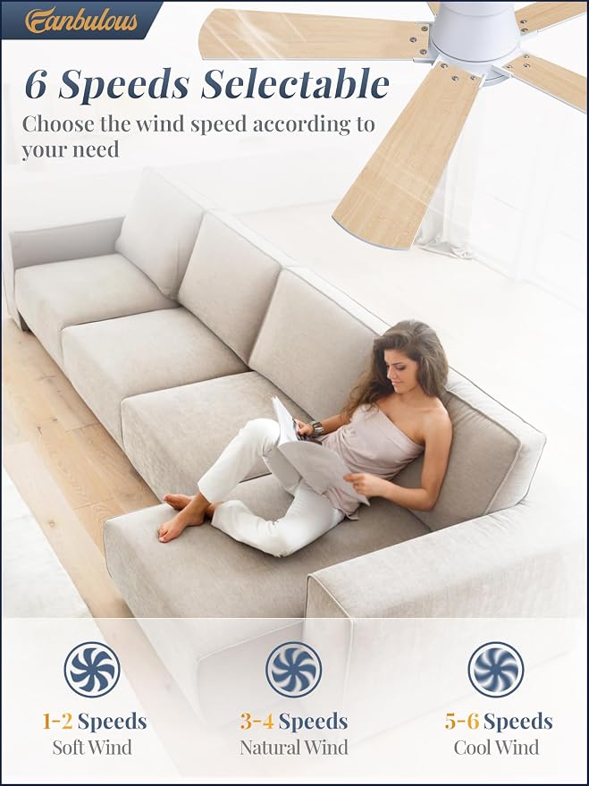 Ceiling Fans with Lights and Remote, 42 inch Low Profile Flush Mount Ceiling Fan,White Modern Ceiling Fan with LED Light for