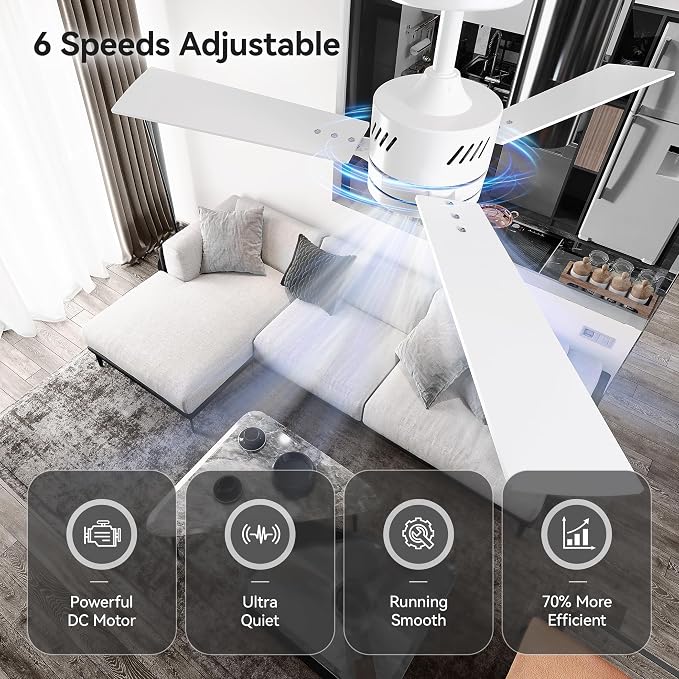 Ceiling Fans with Lights and Remote, 42 Inch Modern Ceiling Fan with Light, Reversible DC Motor, Dimmable LED, 3CCT, Quiet