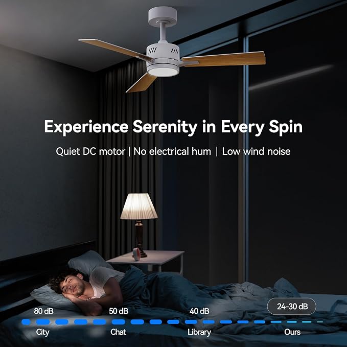 Ceiling Fans with Lights and Remote, 42 Inch Modern Ceiling Fan with Light, Reversible DC Motor, Dimmable LED, 3CCT, Quiet