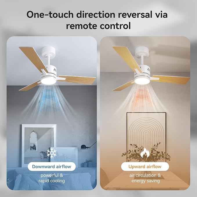 Ceiling Fans with Lights and Remote, 42 Inch Modern Ceiling Fan with Light, Reversible DC Motor, Dimmable LED, 3CCT, Quiet
