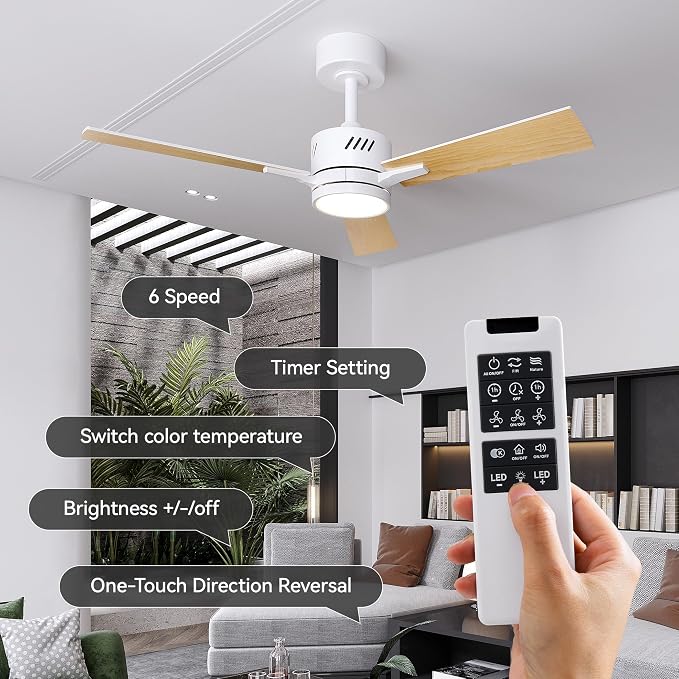 Ceiling Fans with Lights and Remote, 42 Inch Modern Ceiling Fan with Light, Reversible DC Motor, Dimmable LED, 3CCT, Quiet
