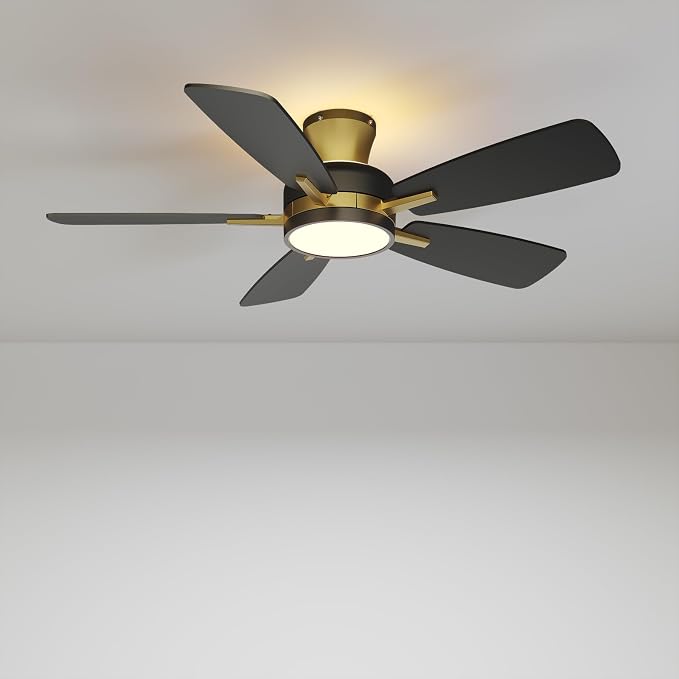 Ceiling Fans with Lights and Remote, 46 Inch Low Profile Ceiling Fan with Light, Flush Mount, Reversible, 3CCT, Dimmable