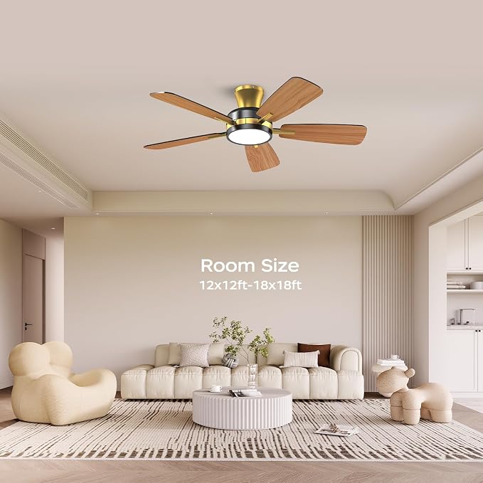 Ceiling Fans with Lights and Remote, 46 Inch Low Profile Ceiling Fan with Light, Flush Mount, Reversible, 3CCT, Dimmable
