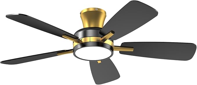 Ceiling Fans with Lights and Remote, 46 Inch Low Profile Ceiling Fan with Light, Flush Mount, Reversible, 3CCT, Dimmable