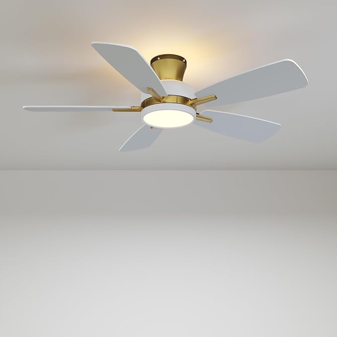 Ceiling Fans with Lights and Remote, 46 Inch Low Profile Ceiling Fan with Light, Flush Mount, Reversible, 3CCT, Dimmable