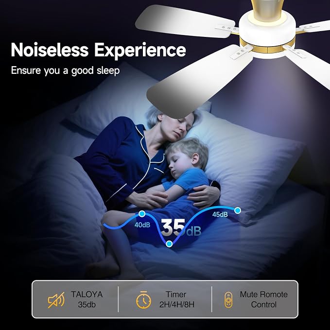 Ceiling Fans with Lights and Remote, 46 Inch Low Profile Ceiling Fan with Light, Flush Mount, Reversible, 3CCT, Dimmable