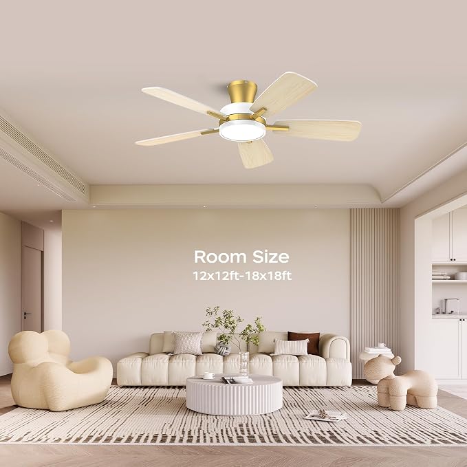 Ceiling Fans with Lights and Remote, 46 Inch Low Profile Ceiling Fan with Light, Flush Mount, Reversible, 3CCT, Dimmable