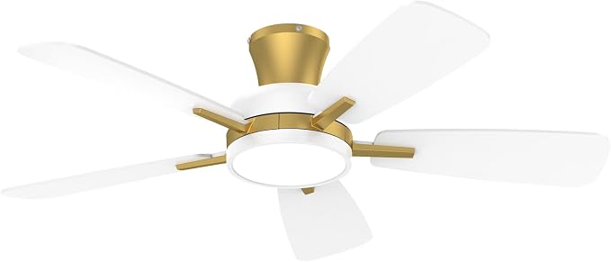 Ceiling Fans with Lights and Remote, 46 Inch Low Profile Ceiling Fan with Light, Flush Mount, Reversible, 3CCT, Dimmable