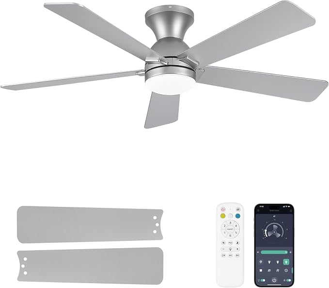 Ceiling Fans with Lights and Remote, 48 Inch Ceiling Fan with Light, Low Profile, Reversible, Dimmable LED