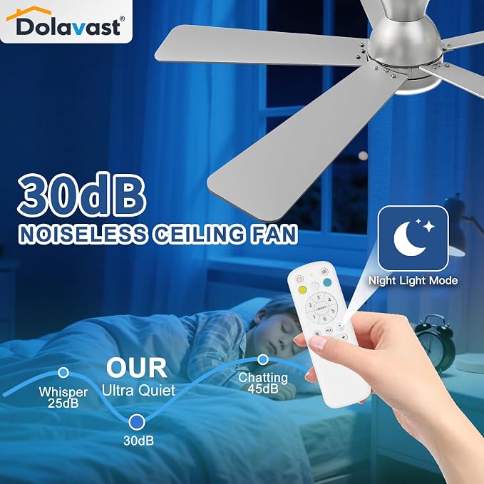 Ceiling Fans with Lights and Remote, 48 Inch Ceiling Fan with Light, Low Profile, Reversible, Dimmable LED, alternate view 6