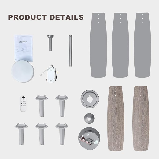 Ceiling Fans with Lights and Remote - 52 Inch Flush Mount Ceiling Fan with Noiseless Reversible DC Motor Timer LED Ceiling
