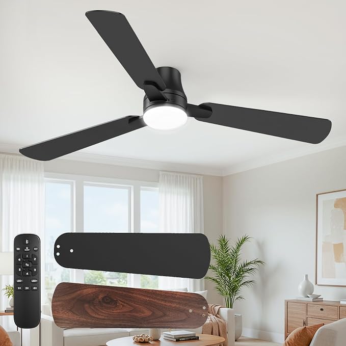 Ceiling Fans with Lights and Remote: 52 Inch Modern Ceiling Fan, Low Profile Flush Mount, product image