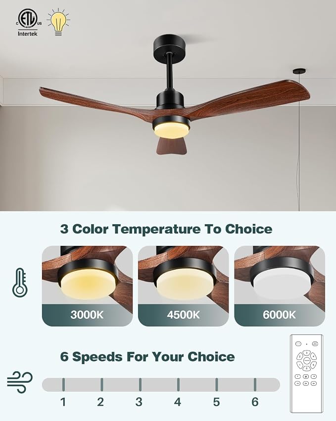 Ceiling Fans with Lights and Remote, 52 Inch Outdoor Ceiling Fan for Patios Indoor with 3 Downrods, 3 Blades Modern Ceiling
