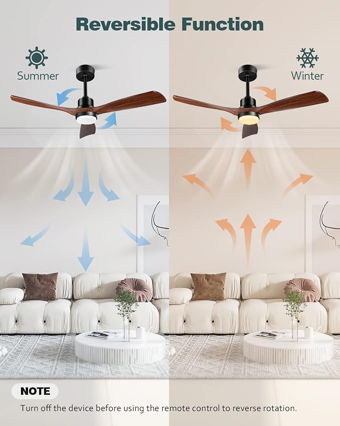 Ceiling Fans with Lights and Remote, 52 Inch Outdoor Ceiling Fan for Patios Indoor with 3 Downrods, 3 Blades Modern Ceiling