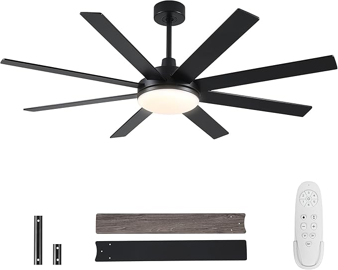 Ceiling Fans with Lights and Remote - 62 Inch Black Modern Ceiling Fan with Light for Bedroom Living Room Kitchen Indoor - 6