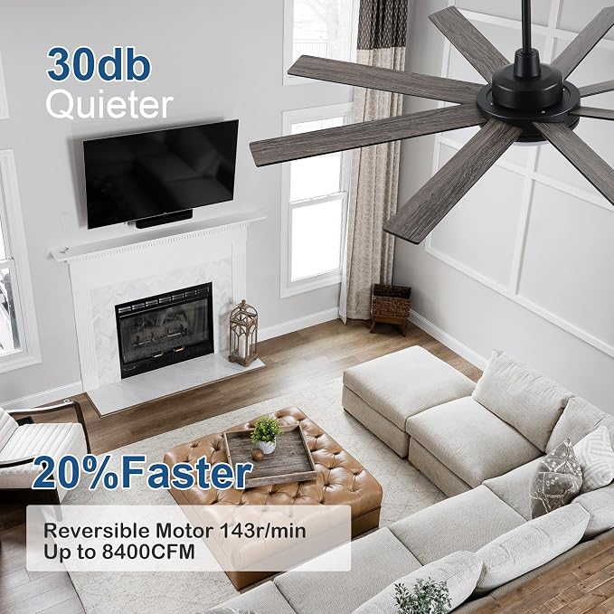 Ceiling Fans with Lights and Remote - 62 Inch Black Modern Ceiling Fan with Light for Bedroom Living Room Kitchen Indoor - 6