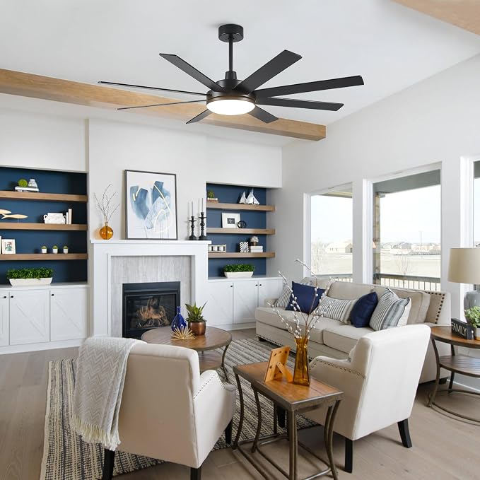 Ceiling Fans with Lights and Remote - 62 Inch Black Modern Ceiling Fan with Light for Bedroom Living Room Kitchen Indoor - 6