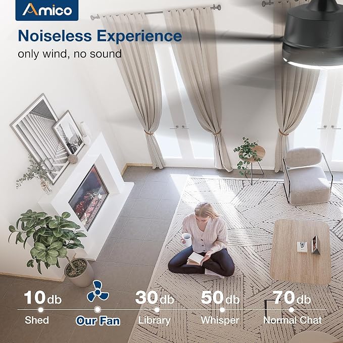 Ceiling Fans with Lights and Remote, 62 Inch Walnut Indoor/Outdoor Ceiling Fan with 6 Speed, Reversible DC Motor, 3CCT
