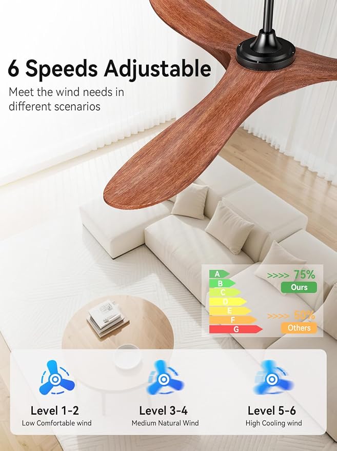 Ceiling Fans with Lights and Remote 72 Inch, 3 Wood Blades, 3 Downrods, DC Motor, Timer, Dimmable LED, 6 Speeds, alternate