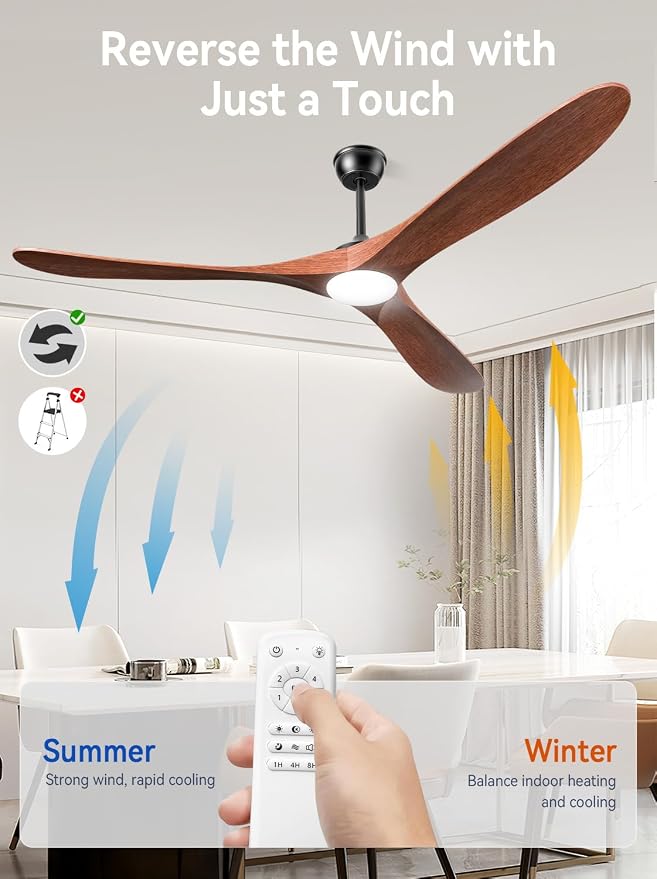 Ceiling Fans with Lights and Remote 72 Inch, 3 Wood Blades, 3 Downrods, DC Motor, Timer, Dimmable LED, 6 Speeds, alternate