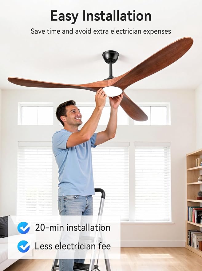Ceiling Fans with Lights and Remote 72 Inch, 3 Wood Blades, 3 Downrods, DC Motor, Timer, Dimmable LED, 6 Speeds, alternate