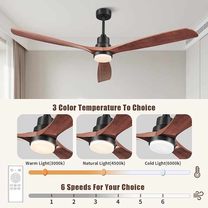 Ceiling Fans with Lights and Remote, 72 Inch Outdoor Ceiling Fan with Light, 3 Downrods, ETL Listed, alternate product view 3