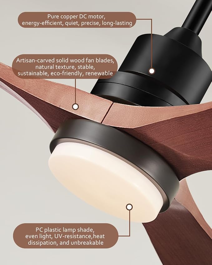 Ceiling Fans with Lights and Remote, 72 Inch Outdoor Ceiling Fan with Light, 3 Downrods, ETL Listed, alternate product view 6