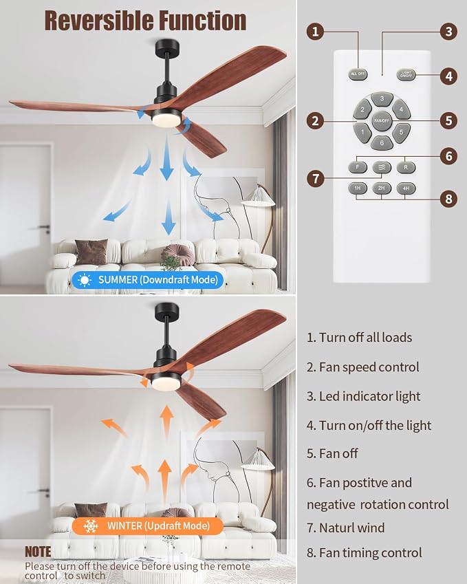Ceiling Fans with Lights and Remote, 72 Inch Outdoor Ceiling Fan with Light, 3 Downrods, ETL Listed, alternate product view 7