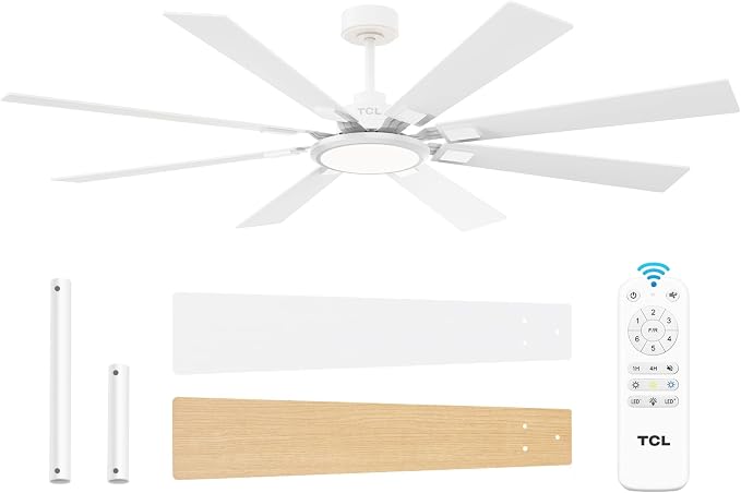 Ceiling Fans with Lights and Remote: 8 Blades, Quiet Reversible DC Motor, Dimmable Super Bright LED, Noiseless Large Modern