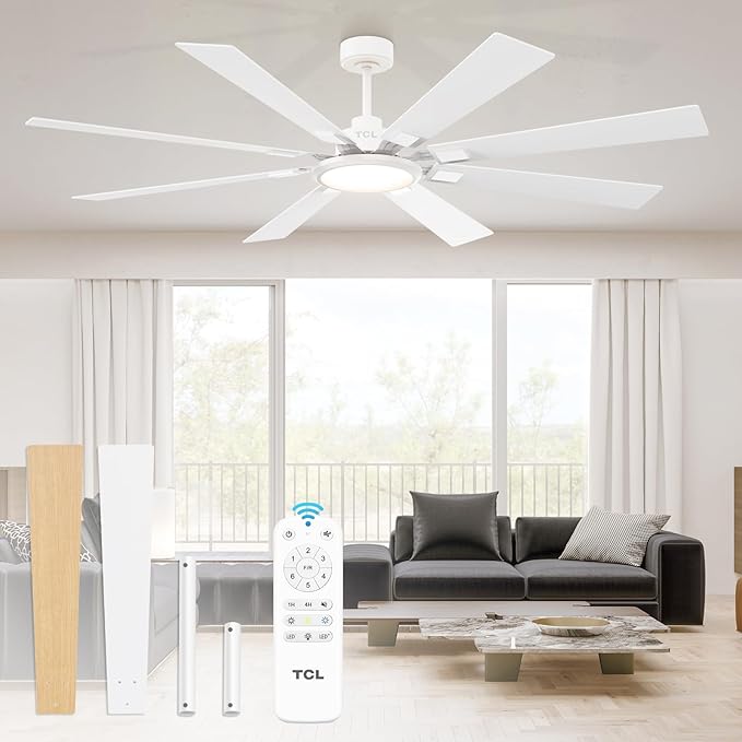 Ceiling Fans with Lights and Remote: 8 Blades, Quiet Reversible DC Motor, Dimmable Super Bright LED, Noiseless Large Modern
