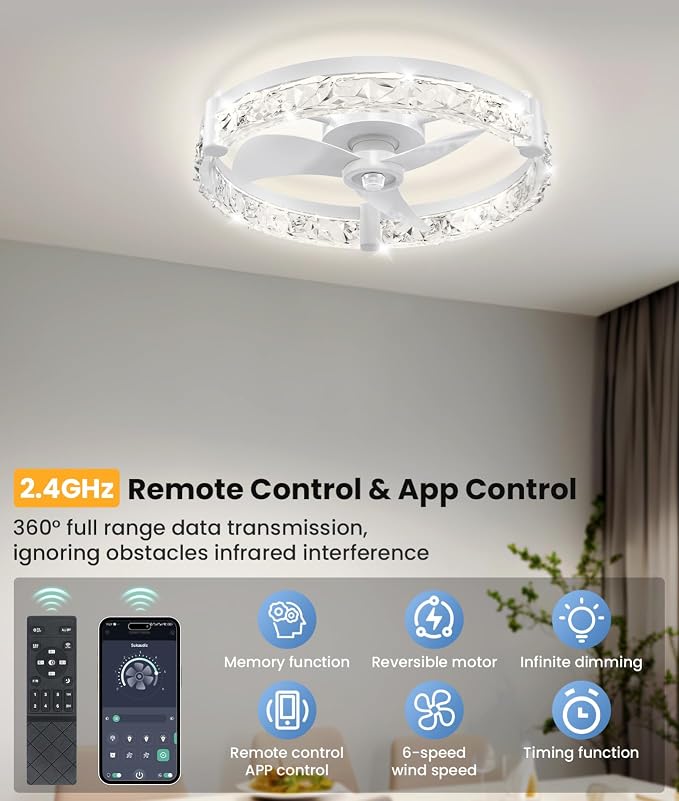 Ceiling Fans with Lights and Remote App 20'' Low Profile Ceiling Fan 3000-6500K 0-100% Dimmable Modern Flush Mount Ceiling