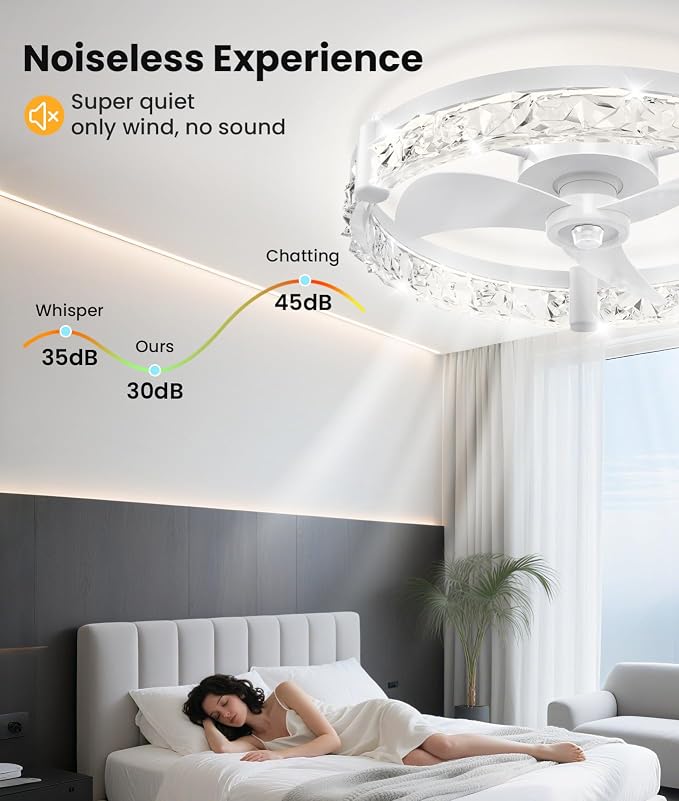 Ceiling Fans with Lights and Remote App 20'' Low Profile Ceiling Fan 3000-6500K 0-100% Dimmable Modern Flush Mount Ceiling