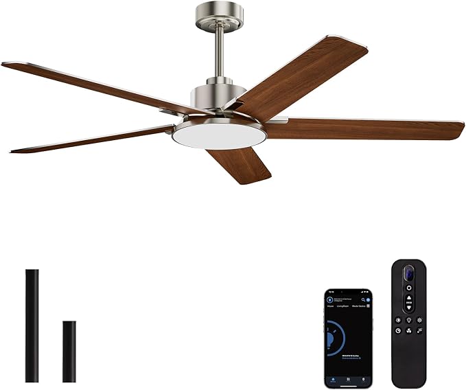 Ceiling Fans with Lights and Remote Control, 52 Inch Modern Ceiling Fan with 3CCT Dimmable LED, 6 Speeds, Quiet Reversible DC