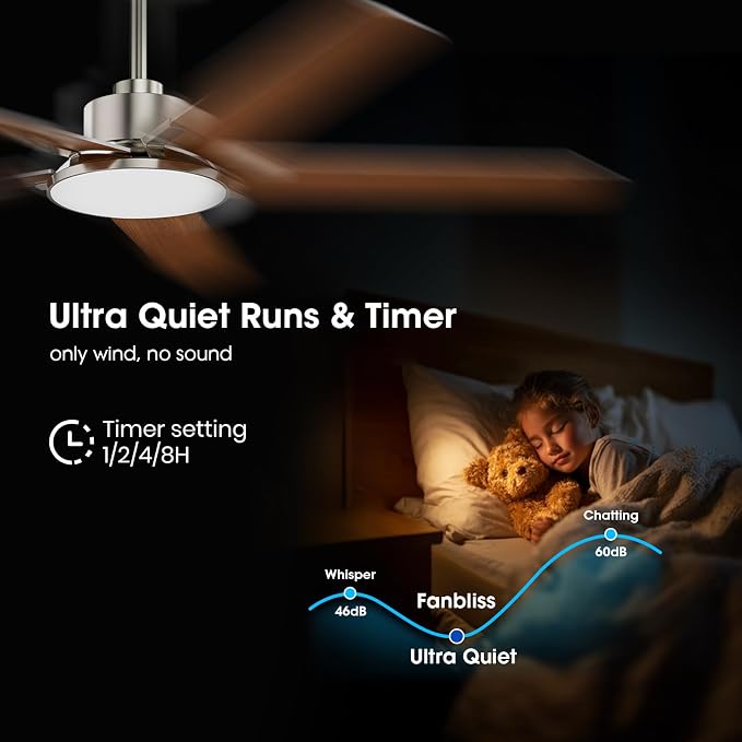 Ceiling Fans with Lights and Remote Control, 52 Inch Modern Ceiling Fan with 3CCT Dimmable LED, 6 Speeds, Quiet Reversible DC