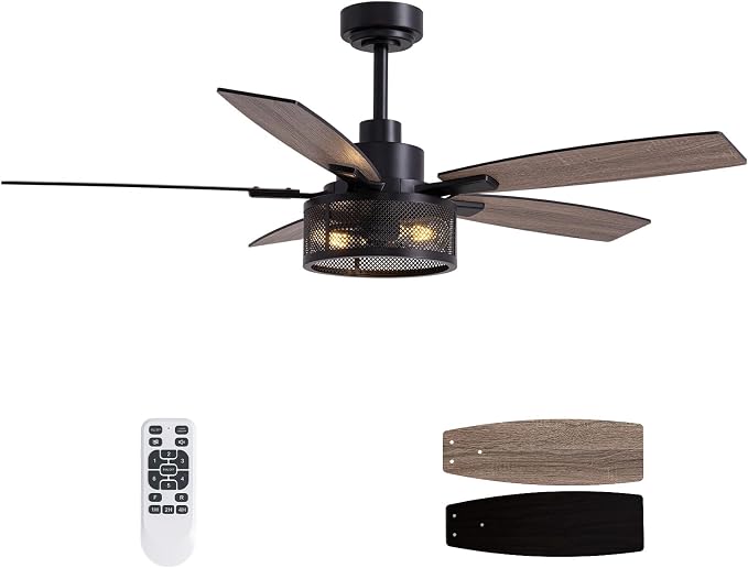 Ceiling Fans with Lights and Remote Control, Ceiling Fan for Bedroom Living Room (52 Inch Black-1), product image