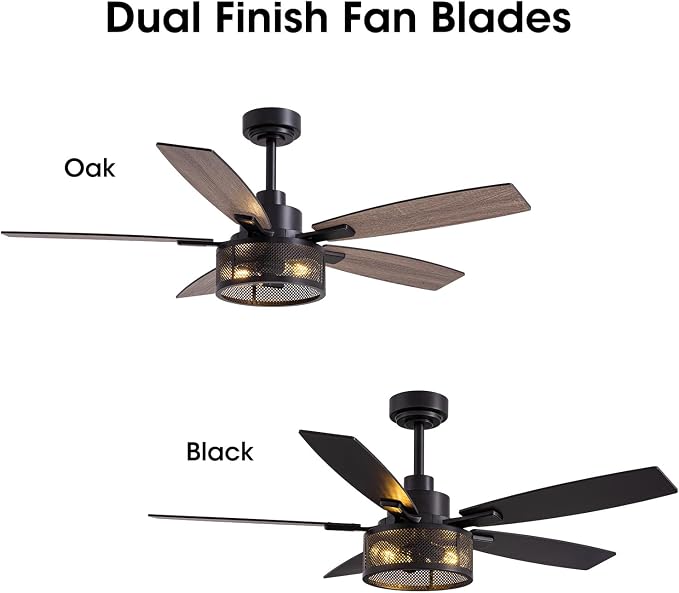 Ceiling Fans with Lights and Remote Control, Ceiling Fan for Bedroom Living Room (52 Inch Black-1), alternate product view 3