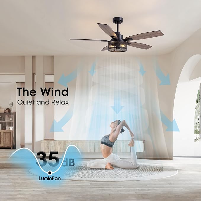 Ceiling Fans with Lights and Remote Control, Ceiling Fan for Bedroom Living Room (52 Inch Black-1), alternate product view 5