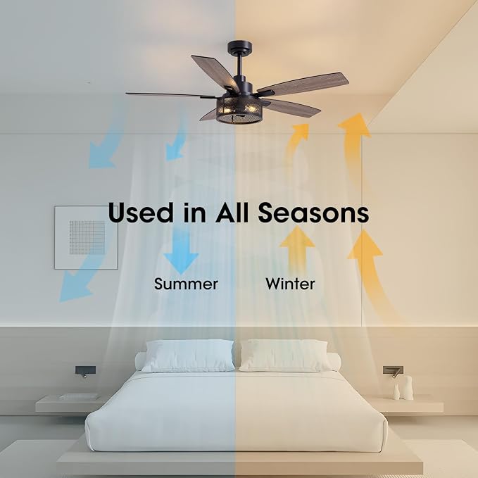 Ceiling Fans with Lights and Remote Control, Ceiling Fan for Bedroom Living Room (52 Inch Black-1), alternate product view 6
