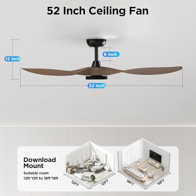 Ceiling Fans with Lights and Remote Control,Quiet Noiseless Reversible DC Motor,6 Speeds,Timers, 3 CCT, Indoor Use, Plastic