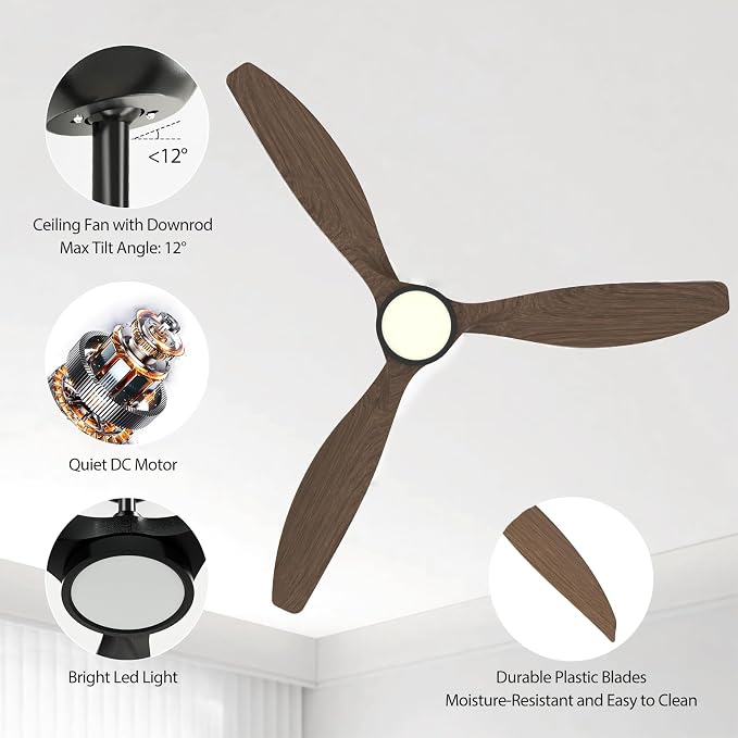 Ceiling Fans with Lights and Remote Control,Quiet Noiseless Reversible DC Motor,6 Speeds,Timers, 3 CCT, Indoor Use, Plastic