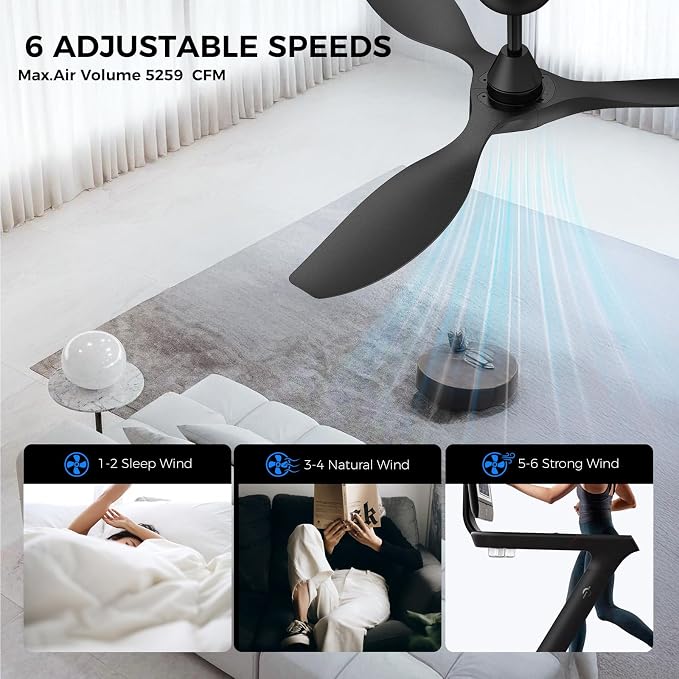 Ceiling Fans with Lights and Remote Control,Quiet Noiseless Reversible DC Motor,6 Speeds,Timers, 3 CCT, Indoor Use, Plastic