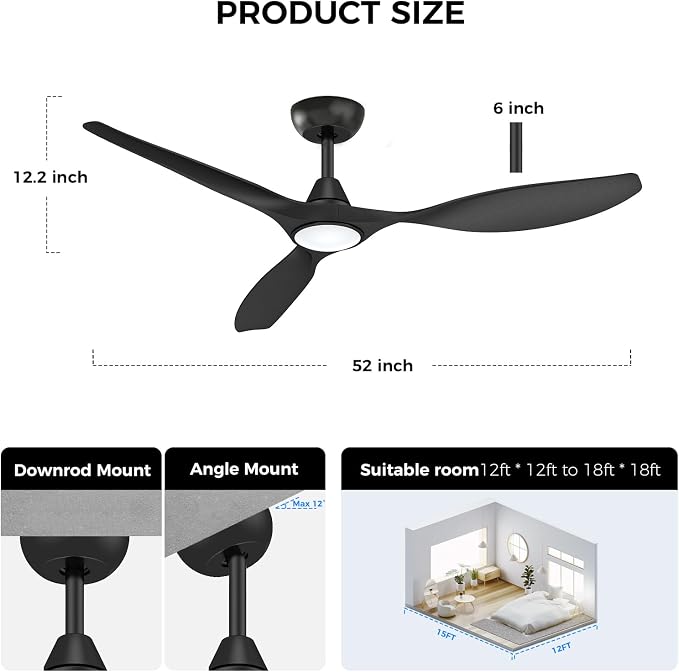 Ceiling Fans with Lights and Remote Control,Quiet Noiseless Reversible DC Motor,6 Speeds,Timers, 3 CCT, Indoor Use, Plastic