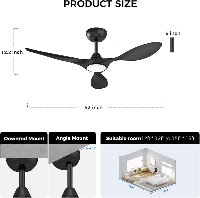 Ceiling Fans with Lights and Remote Control,Quiet Noiseless Reversible DC Motor,6 Speeds,Timers, 3 CCT, Indoor Use, Plastic